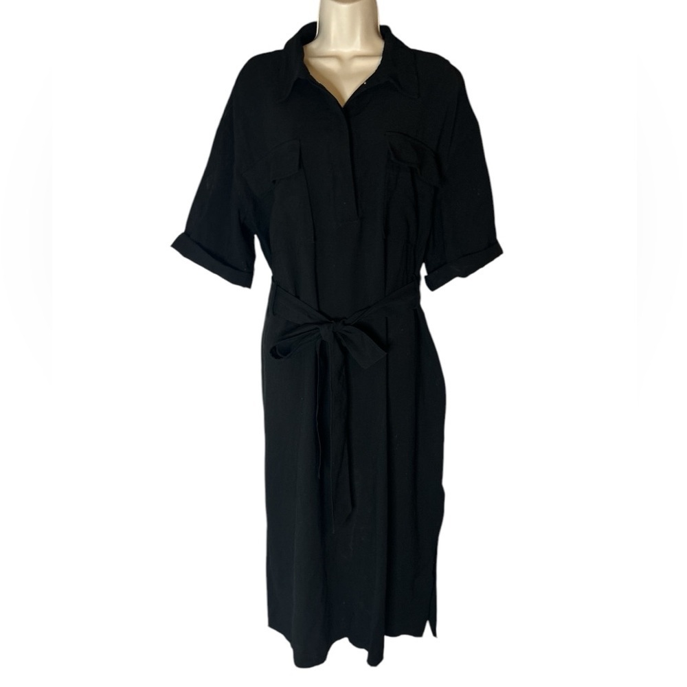 Chic Black Dress with front buttons and sash belt size L